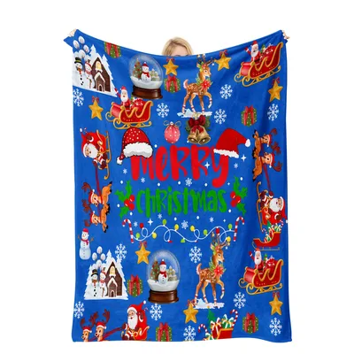 Merry Christmas Blanket with Santa Sleigh Print