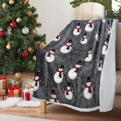 Christmas Snowman Throw Blanket featuring cheerful snowmen
