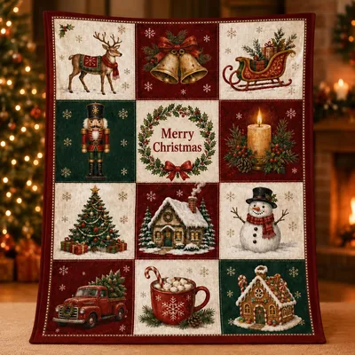 Vintage Christmas Blanket: Festive Patchwork Holiday Throw