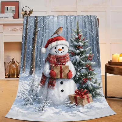 Christmas Woods Snow Blanket: A Snowman Scene for Winter Nights