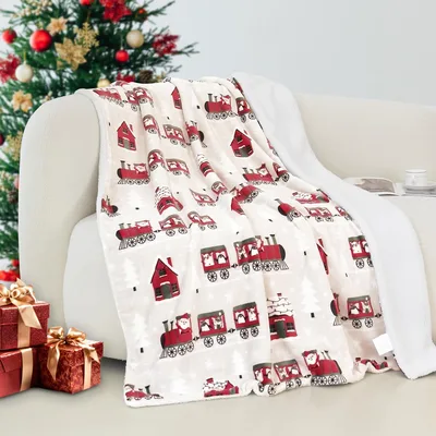 Christmas Train Blanket with a Santa Print for Cozy Nights