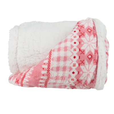 Cozy Holiday Blanket with a Pink Snowflake Pattern