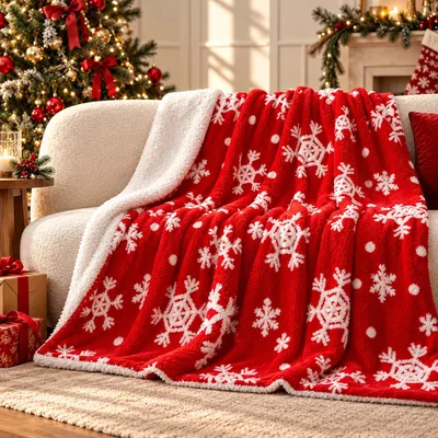 Red Snowflake Blanket for Cozy Christmas Nights