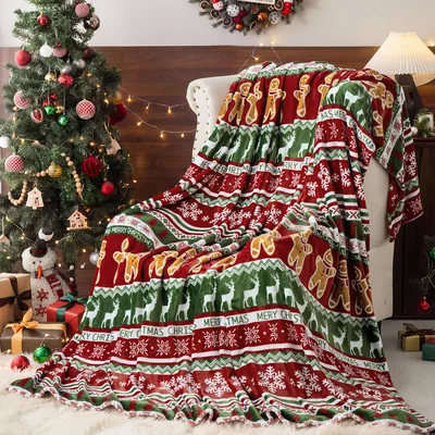 Reindeer Christmas Blanket with Gingerbread Men Print