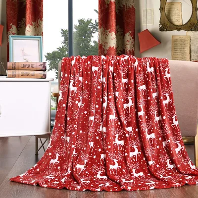 Red Holiday Reindeer Blanket: Festive White Deer Pattern for Winter