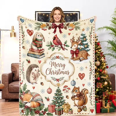 Woodland Christmas Blanket: Cozy Forest Friends Under the Tree