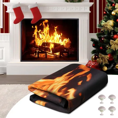 Cozy Fireplace Blanket featuring a realistic roaring fire flame print