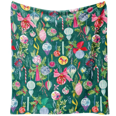 Christmas Ornaments Blanket: Festive Teal Holiday Throw