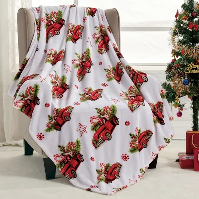 Vintage Red Truck Blanket: Classic Holiday Charm for Your Couch