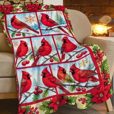 Winter Cardinals Blanket: Six Red Birds in Snow