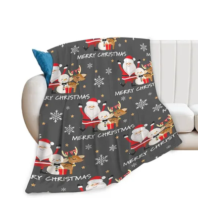 Santa Snowman Reindeer Christmas Blanket with Festive Holiday Artwork