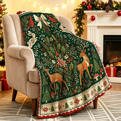 Vintage Christmas Reindeer Blanket featuring spotted deer