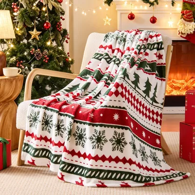 Holiday Fair Isle Blanket with Snowflakes and Trees
