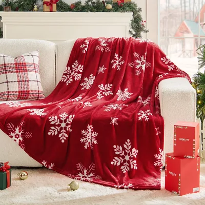 Crimson Snowflake Winter Wonderland Blanket for Cozy Holidays