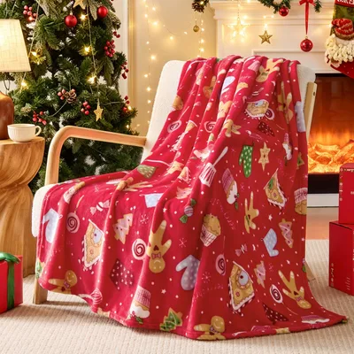 Holiday Baking Blanket: Red Gingerbread Christmas Cookie Throw