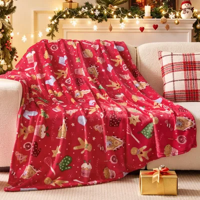 Red Christmas Cookies Blanket: Gingerbread Holiday Throw