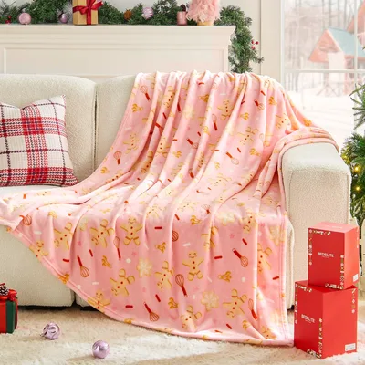 Pink Gingerbread Christmas Cookies Blanket for Holiday Cozy