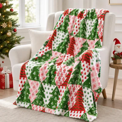 Christmas Tree Patchwork Blanket featuring a festive quilt design