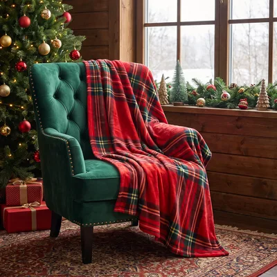 Red Green Tartan Plaid Blanket: Classic Holiday Check Design