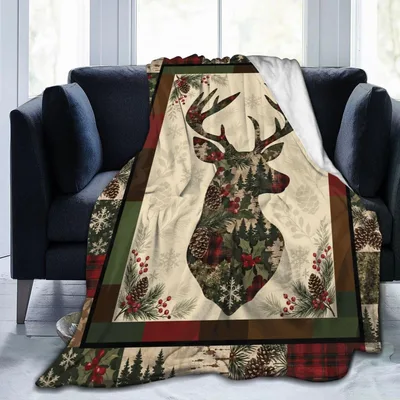 Christmas Deer Silhouette Blanket featuring a rustic stag filled