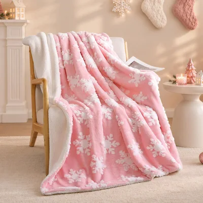 Snowflake Throw Blanket with a Pink Winter Pattern