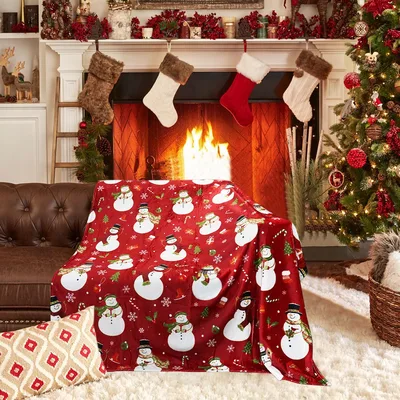 Red Christmas Snowmen Blanket for Cozy Holiday Nights