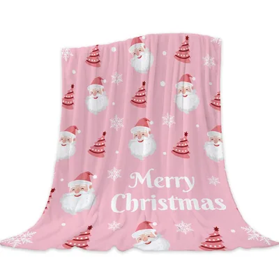 Pink Santa Merry Christmas Blanket for Holiday Cozy Nights