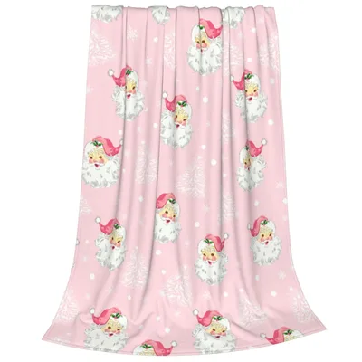 Pink Vintage Santa Christmas Blanket for Cozy Holidays
