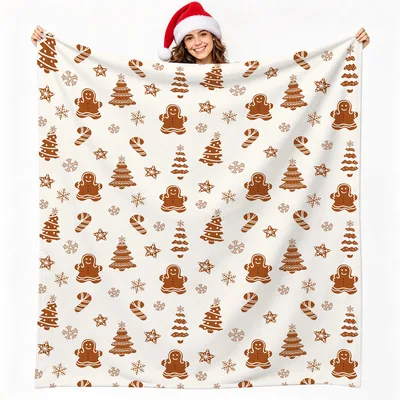 Gingerbread Cookie Blanket with Trees and Snowflakes