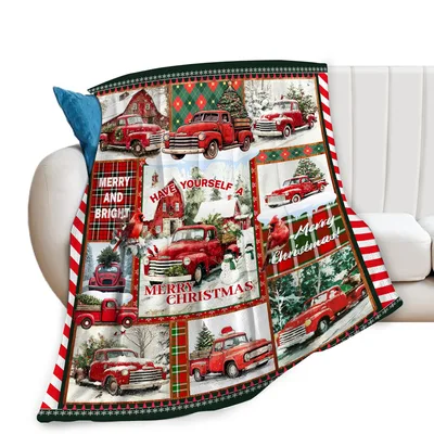 Red Truck Christmas Blanket: Vintage Holiday Collage Design