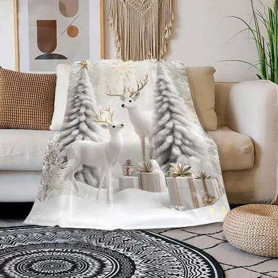 White Reindeer Winter Blanket for Cozy Holiday Evenings