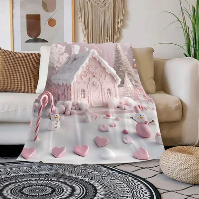 Pink Christmas Cottage Blanket: A Sweet Winter Scene to Snuggle Under