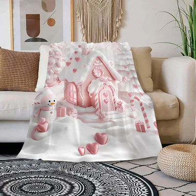 Pink Gingerbread House Blanket for Cozy Winter Nights