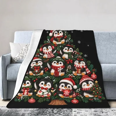 Penguin Christmas Tree Blanket for Cozy Holiday Nights