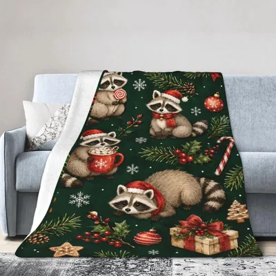Christmas Raccoon Pattern Blanket: Festive Wildlife Holiday Design