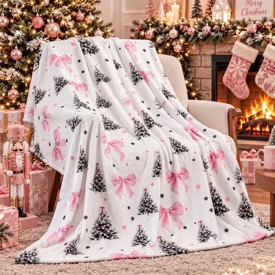 Pink Bow Christmas Tree Blanket for a Pink Holiday Mood