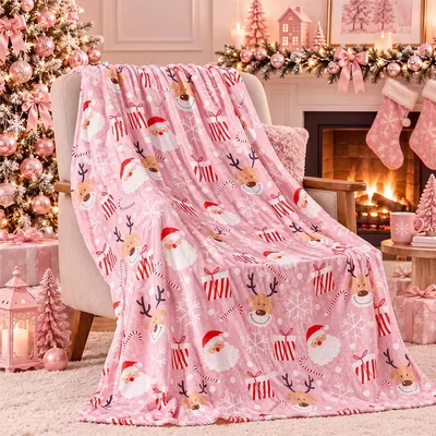 Santa Reindeer Blanket for Pink Holiday Lovers