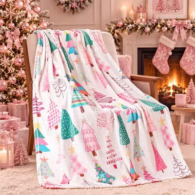 Pink Christmas Tree Blanket for Cozy Holiday Nights