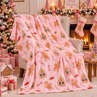 Pink Gingerbread Christmas Blanket for Cozy Holiday Nights