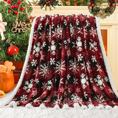 Christmas Snowflake Plaid Blanket: Red and Black Winter Pattern