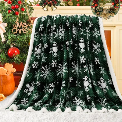 Green Plaid Christmas Blanket with Snowflakes for Cozy Winter Nights