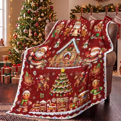 Gingerbread Christmas Village Santa Blanket for Cozy Holidays