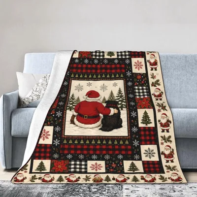 Santa and Dog Blanket: A Cozy Christmas Scene for Dog Lovers