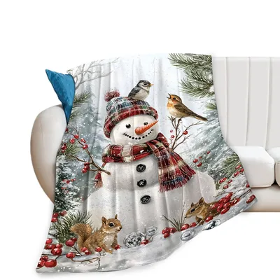 Snowman with Birds Blanket for Cozy Winter Days