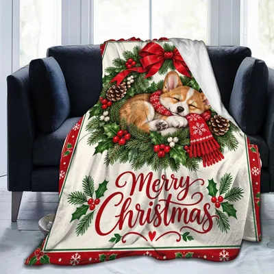 Christmas Corgi Blanket: A Sleepy Pup in Holiday Greens