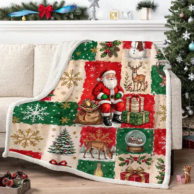 Santa Christmas Patchwork Blanket for Cozy Holiday Nights