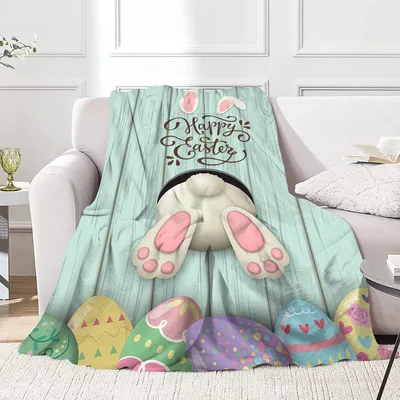 Happy Easter Bunny Eggs Blanket for Cozy Spring Days