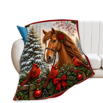 Horse Christmas Cardinals Blanket: Festive Equestrian Holiday Design