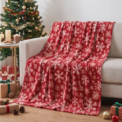 Crimson Snowflake Holiday Cheer Blanket for Winter Nights