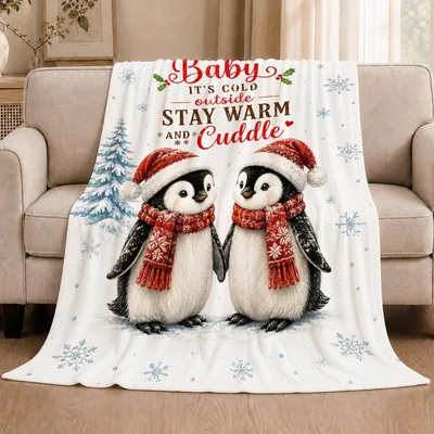Christmas Penguin Couple Blanket for Cozy Winter Nights